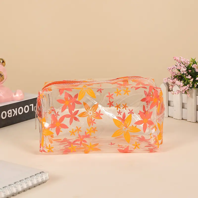1 Piece Creative Design Transparent Makeup Case for Women Sweet Flower Cherry Bag Organizer Cute Large Capacity Cosmetic Bag