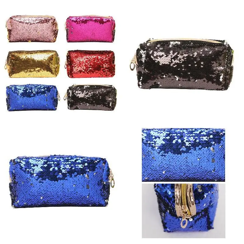 New Fashion Sequin Glitter Portable Cosmetic Bag Organizer Holder Small Makeup Travel Storage Beauty Wash Zipper Women Girl Box