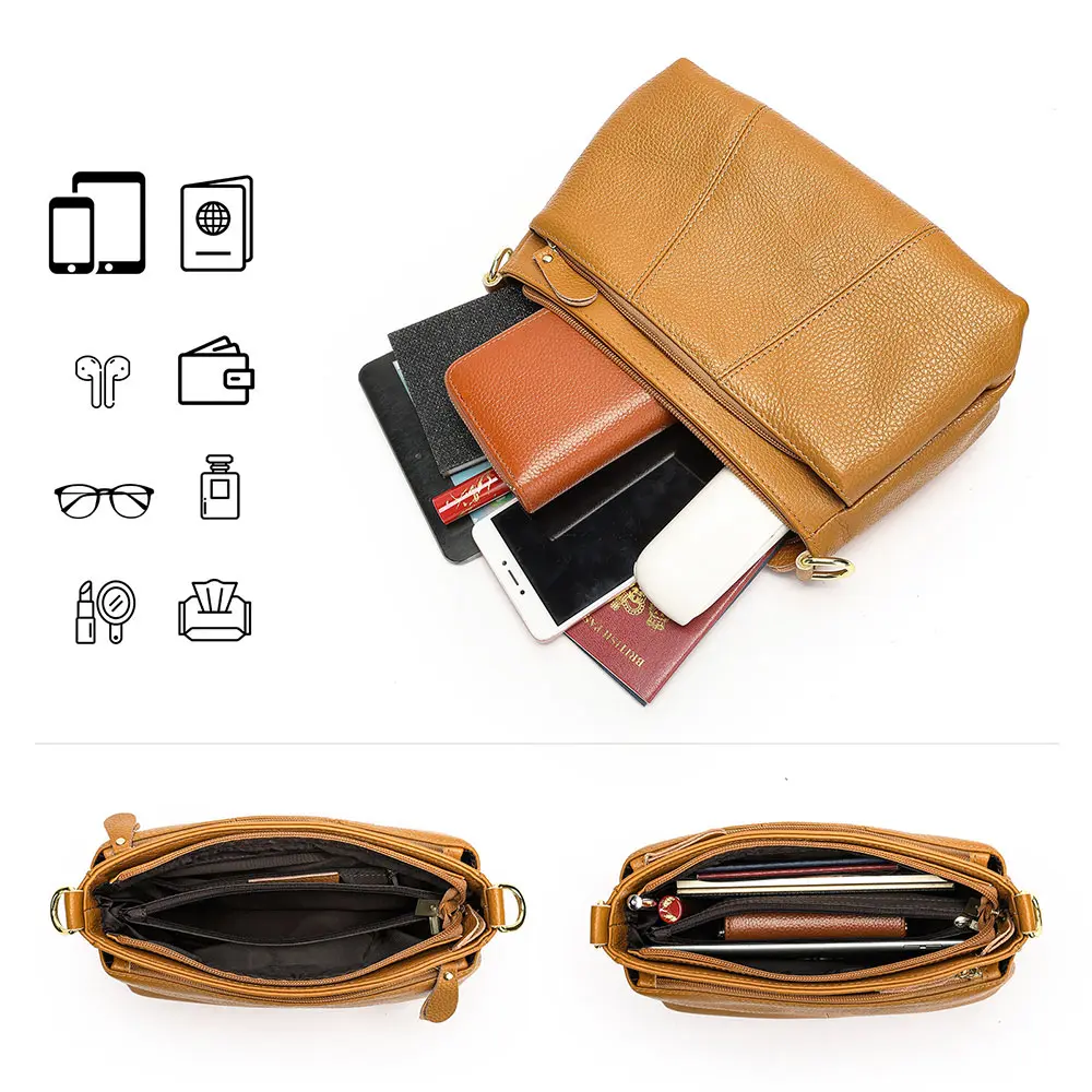 Genuine Leather Women's Bag Luxury High Quality Women Crossbody Bag Trendy Designer Cowhide Female Shoulder Bags 7651