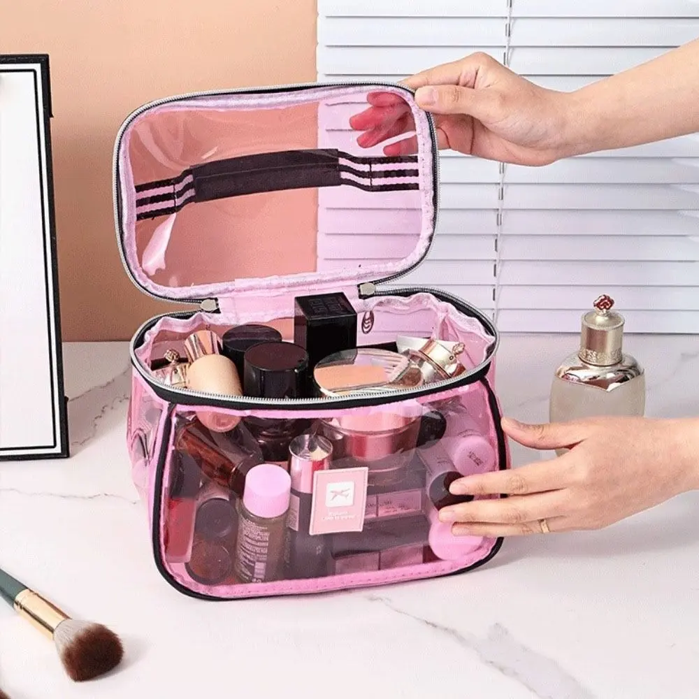 Portable Transparent PVC Cosmetic Bag PVC Waterproof Clear Makeup Bag Large Capacity Zipper Toiletry Storage Organizer Women