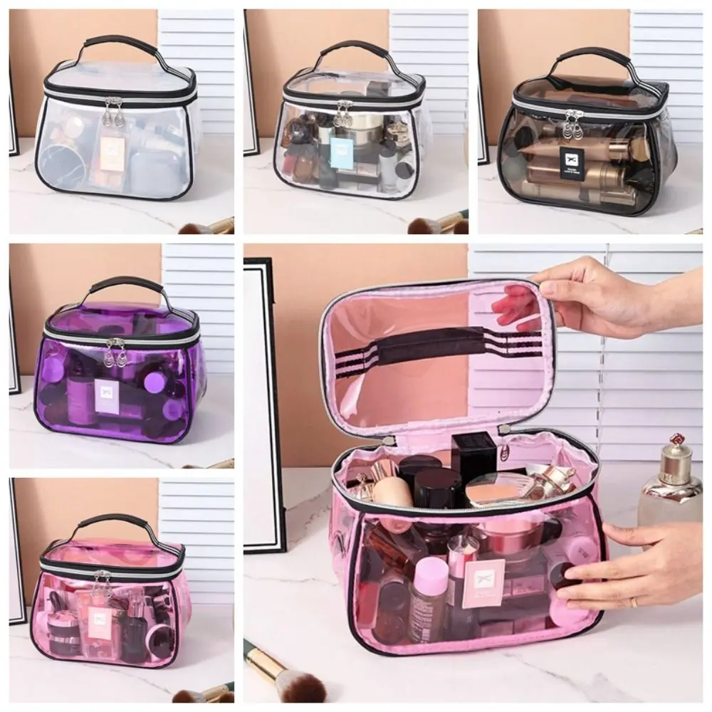 Portable Transparent PVC Cosmetic Bag PVC Waterproof Clear Makeup Bag Large Capacity Zipper Toiletry Storage Organizer Women