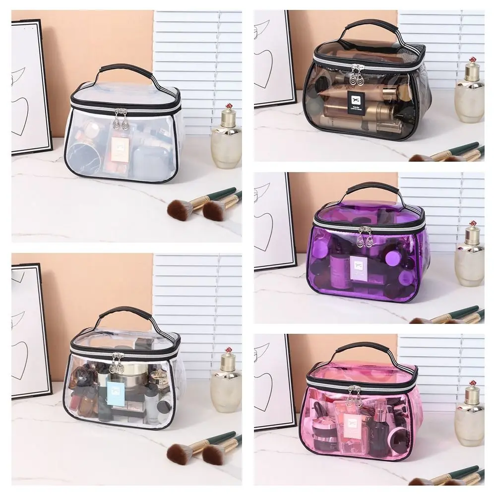 Portable Transparent PVC Cosmetic Bag PVC Waterproof Clear Makeup Bag Large Capacity Zipper Toiletry Storage Organizer Women