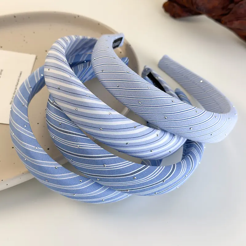 Beach Blue Striped Headbands New Twill Fabric Sponge Hair Hoop for Womans Girls Sweet Elegant Hair Band Fashion Retro Headdress