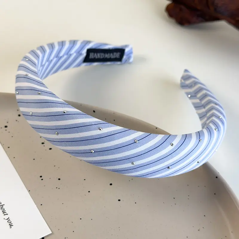 Beach Blue Striped Headbands New Twill Fabric Sponge Hair Hoop for Womans Girls Sweet Elegant Hair Band Fashion Retro Headdress