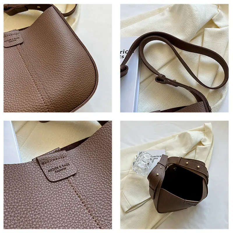 Soft Leather Bag For Women 2024 New Fashionable Commuting Shoulder Crossbody Bag Large Capacity Casual Retro Bucket Bag