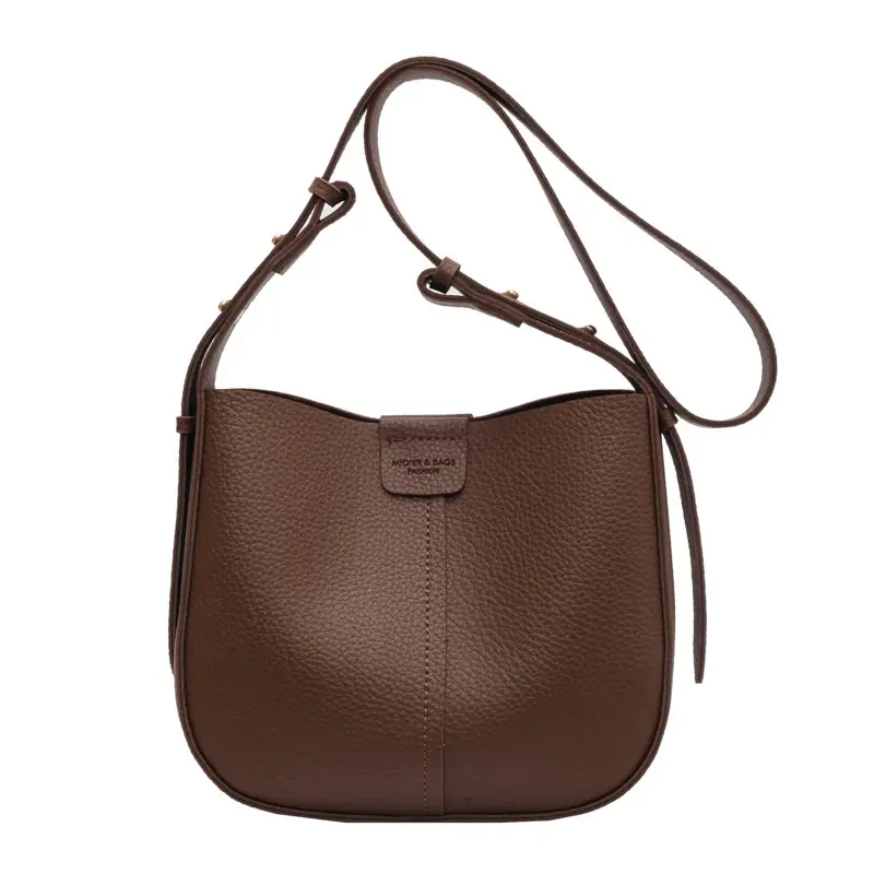 Soft Leather Bag For Women 2024 New Fashionable Commuting Shoulder Crossbody Bag Large Capacity Casual Retro Bucket Bag