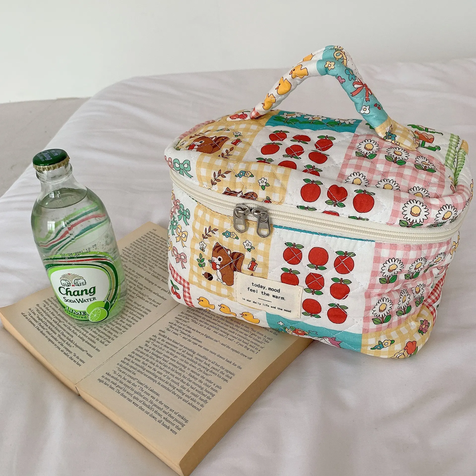 Cute Quilting Cotton Makeup Bag Women Zipper Cosmetic Organizer Travel Essentials Pouch Handbag Box Shape Ladies Toiletry Case