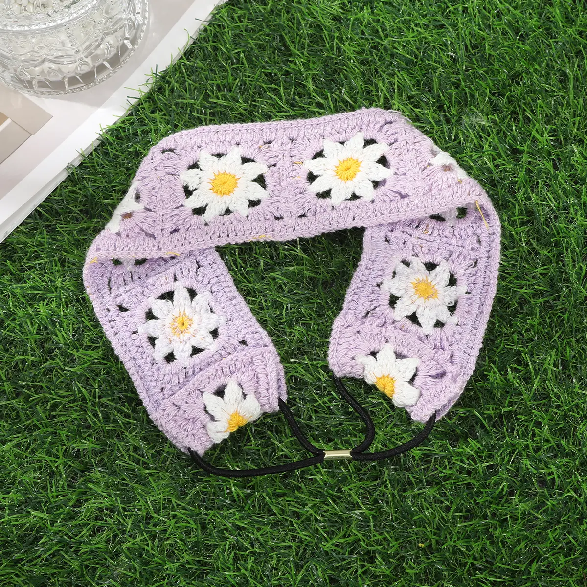 AWAYTRBohemian Crochet Turban Hair Bands Vintage Hair Scarf For Women Flower Knit Headband Headwrap Hair Accessories