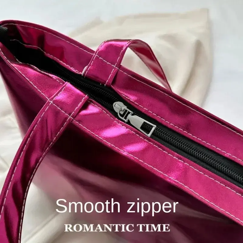 Fashion High Capacity Glossy Tote Bags for Women Shopping Pouch PU Leather Handags Shiny Casual Female Purse Girls Shoulder Bag