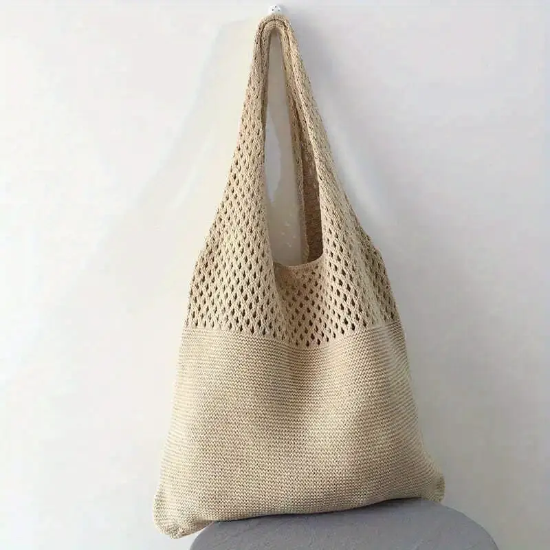 Large Capacity Retro Hollow Crochet Bag - Spacious Interior with Ample Room for Daily Essentials, Ideal for Grocery Shopping, Tr