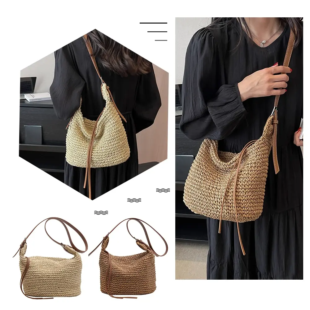 Paper Rope Women Hand-Woven Handbags Handmade Ladies Woven Bag Fashion Casual Simple Elegant Strap Adjustable Female Purse