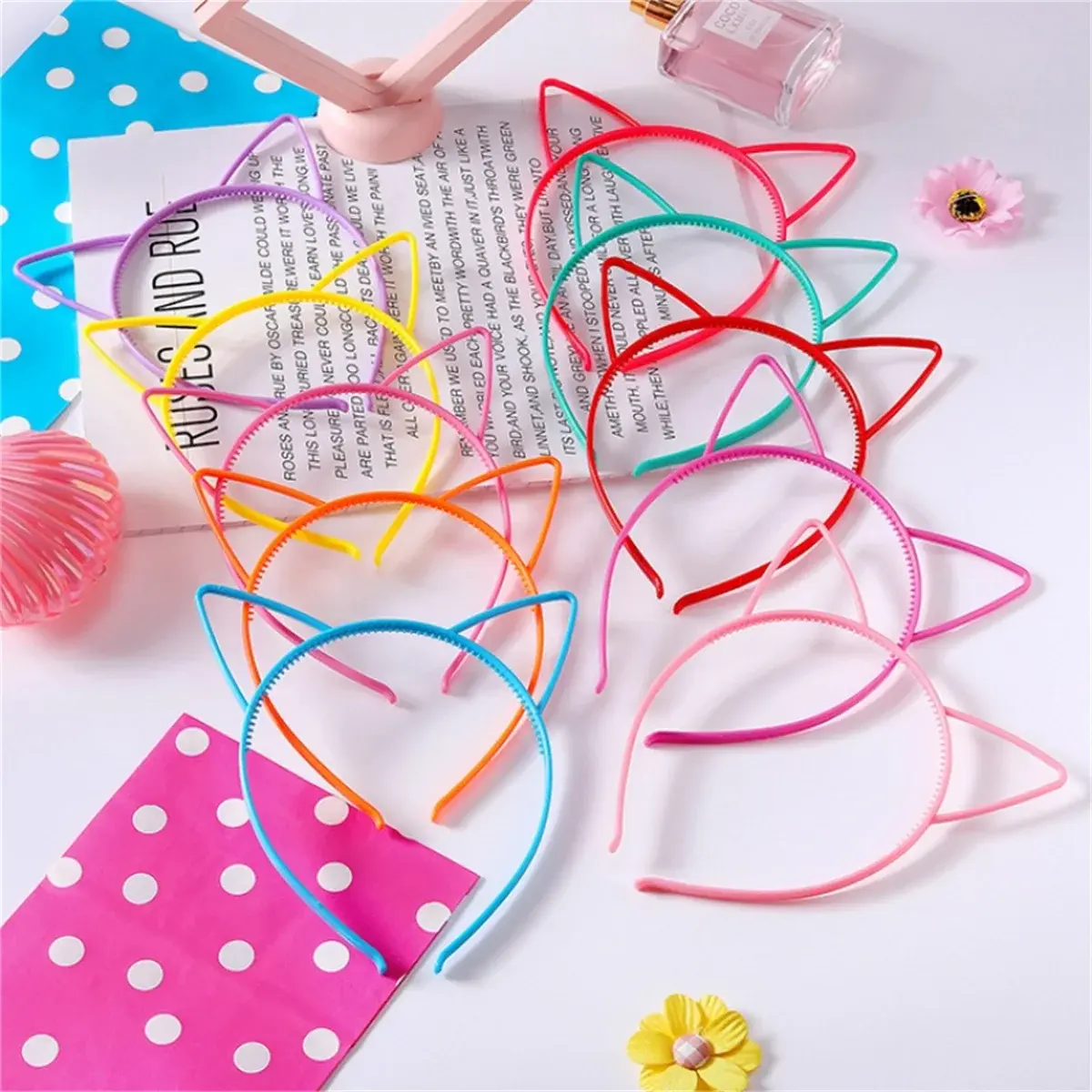 12pcs Cartoon Headdress Kids Cute Hairpin Jewellery Cute Cat Ears Hair Accessories Plastic Cat Ears Hairband Children Hair Wear