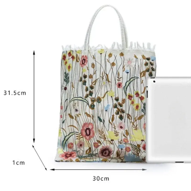 Shopping Lace Hand Retro Flower Embroidered Shoulder Bag Women Handmade Mesh Bags Retro Art Tote Bag Beach Hand Bolsa Mysteries