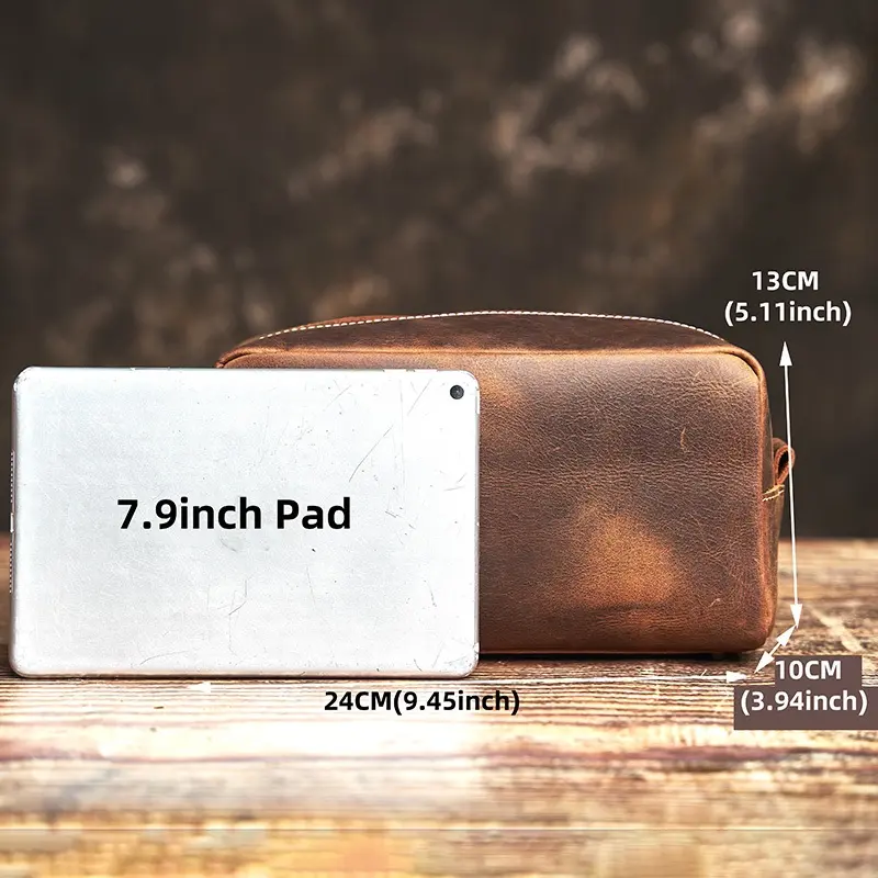 NUPUGOO Genuine Leather Clutch Bag Crazy Horse Skin Cosmetic Bag Multifunctional Wash Bag Leisure Storage Bag