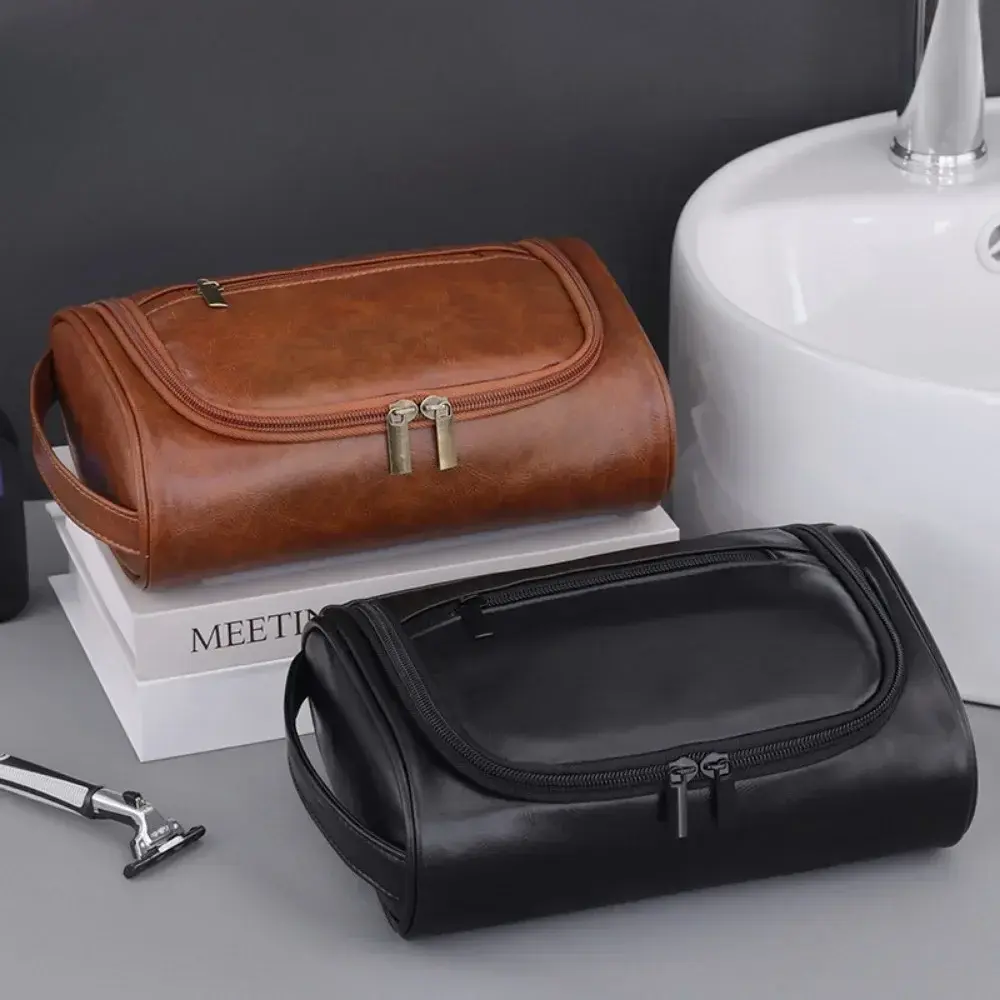 Women Men Retro PU Leather Cosmetic Bags High Quality Travel Toiletry Bag Female Waterproof Travel Makeup Bag Toiletry Bag