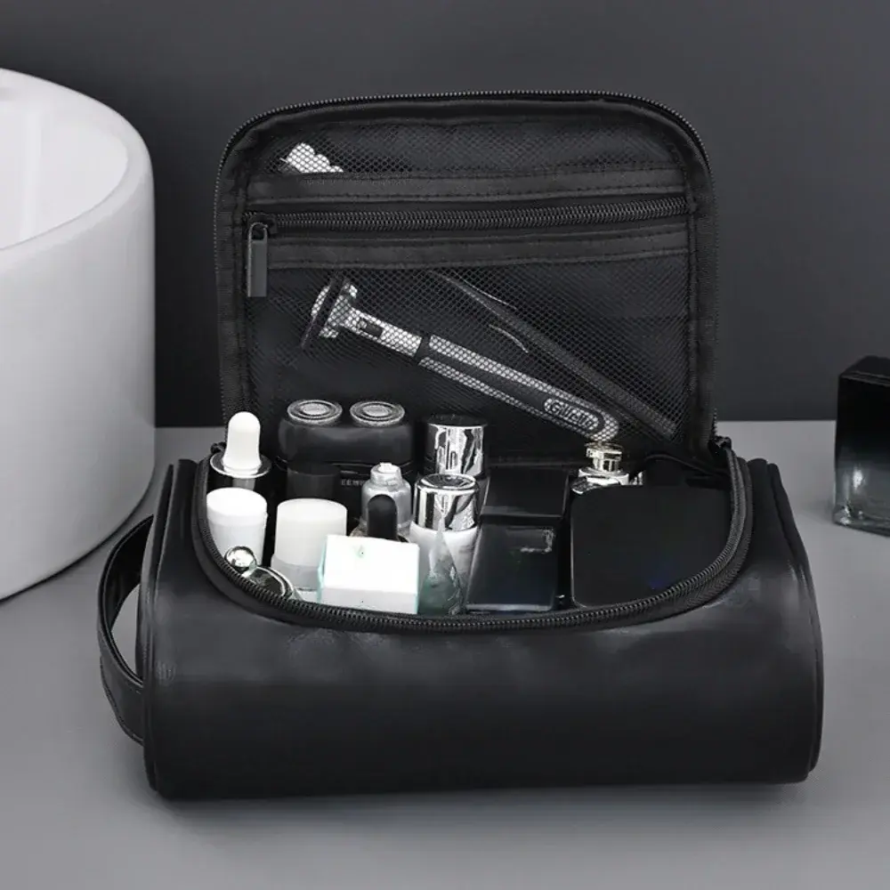 Women Men Retro PU Leather Cosmetic Bags High Quality Travel Toiletry Bag Female Waterproof Travel Makeup Bag Toiletry Bag