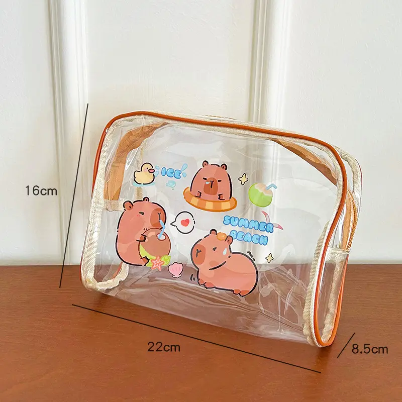Cartoon Capybara Cosmetic Storage Bag Transparent Cute Design PVC Zipper Waterproof Large Capacity Storage Bags Clear Pouch
