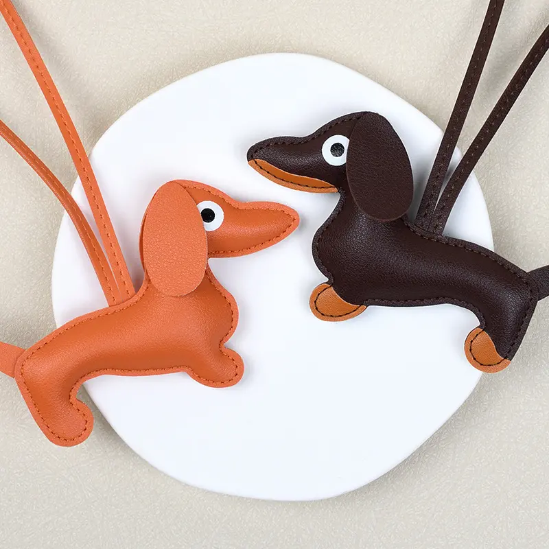 Classic Cute Leather Puppy Dog Keychain Pendant Lovely Dachshund Bag Charm Phone Pendant Trinket Key Ring Accessories