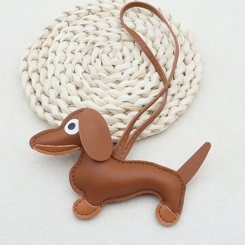 Classic Cute Leather Puppy Dog Keychain Pendant Lovely Dachshund Bag Charm Phone Pendant Trinket Key Ring Accessories