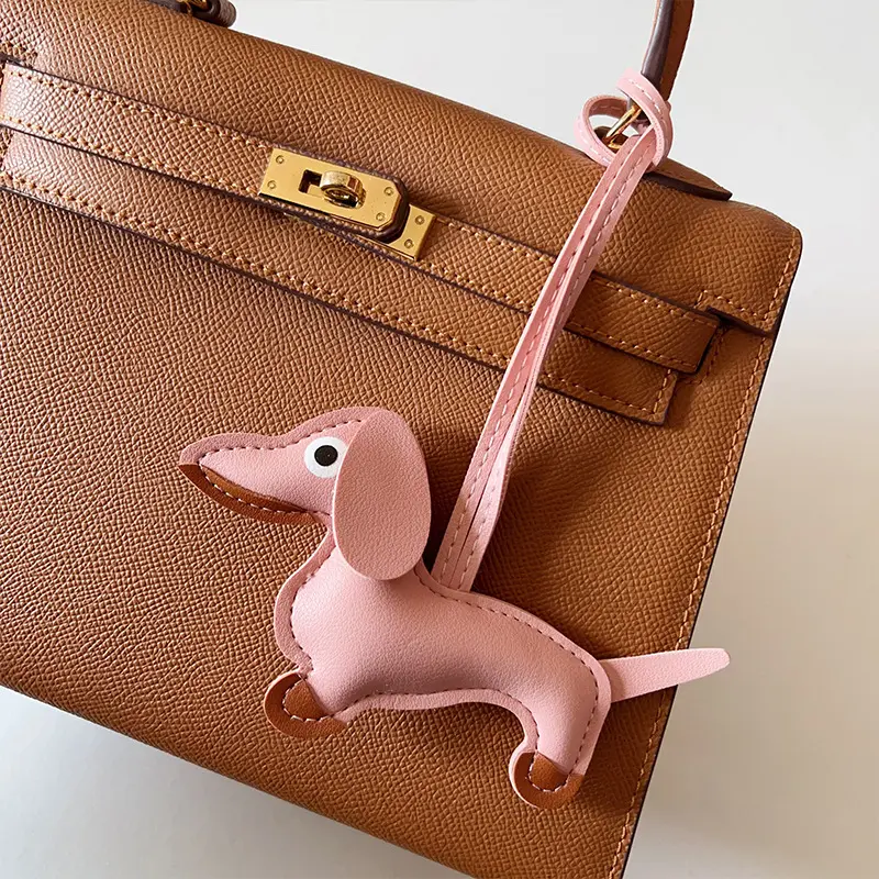 Classic Cute Leather Puppy Dog Keychain Pendant Lovely Dachshund Bag Charm Phone Pendant Trinket Key Ring Accessories