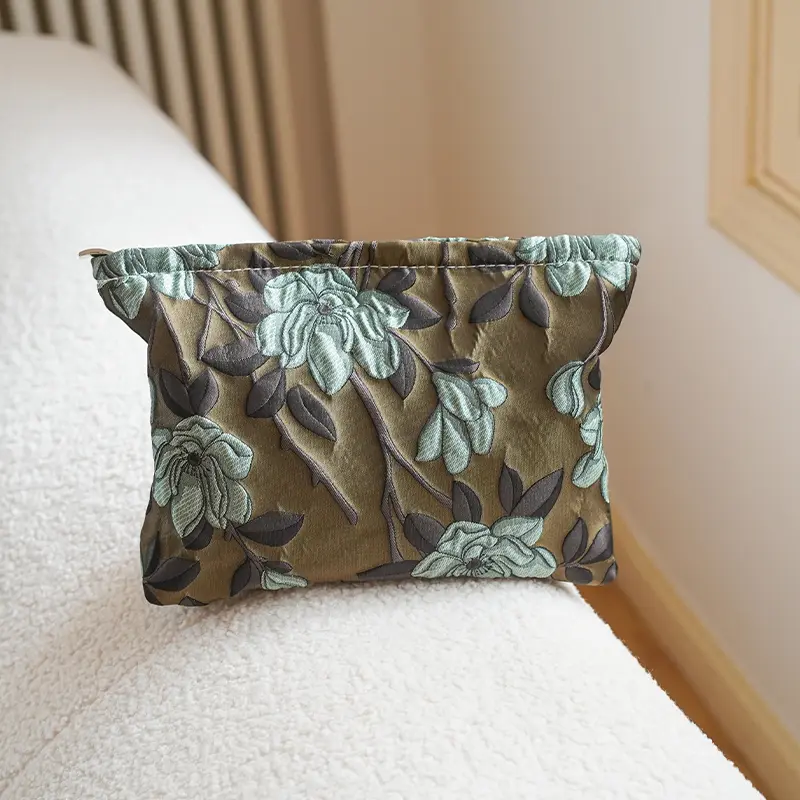 Dark green lotus large-capacity women's cosmetic bag portable cosmetics change storage bag travel toiletry bag commuter line bag