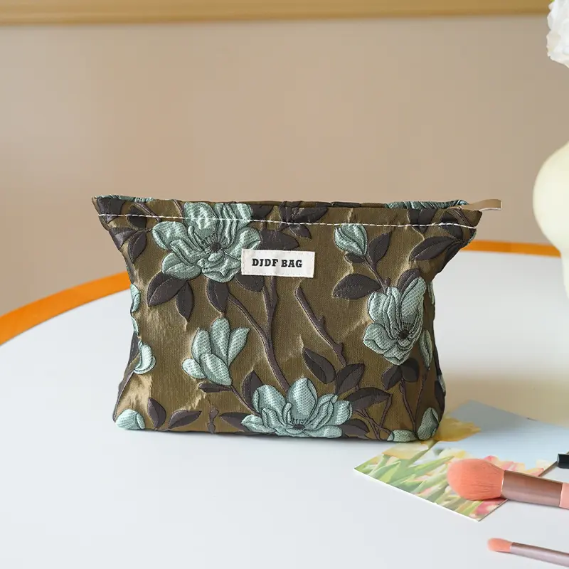 Dark green lotus large-capacity women's cosmetic bag portable cosmetics change storage bag travel toiletry bag commuter line bag