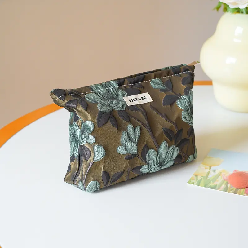Dark green lotus large-capacity women's cosmetic bag portable cosmetics change storage bag travel toiletry bag commuter line bag