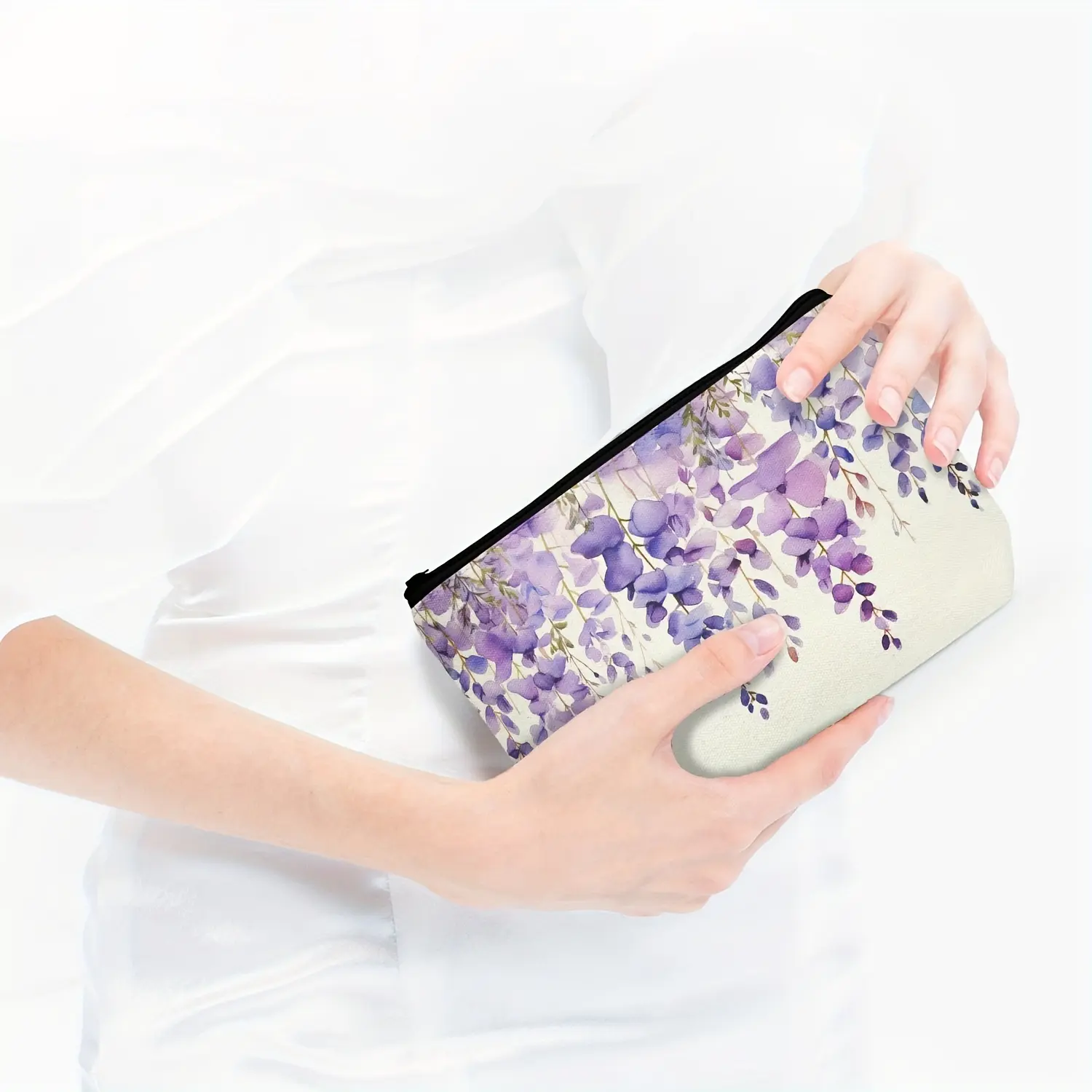 Artistic Lavender Flower Makeup Bag Fashionable Cosmetic for Teen Girls Cosmetic Bag Casual Travel Toiletry Storage Bags