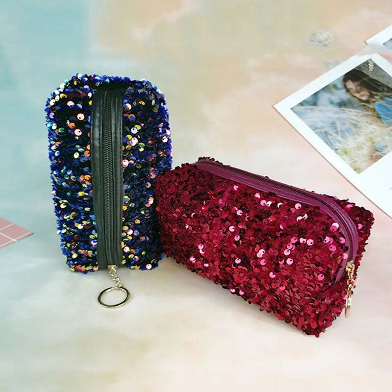 Fashionable girl Sequin Makeup Bag Travel Storage Bag Exquisite Glitter Cosmetic Storage Case Zipper Pouch Female Purse