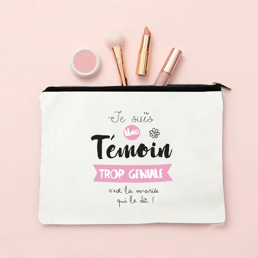 Do You Want To Be My Witness French Print Makeup Bag Female Neceser Toiletry Storage Linen Zipper Bags Wedding Gift for Witness