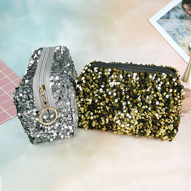 Fashionable girl Sequin Makeup Bag Travel Storage Bag Exquisite Glitter Cosmetic Storage Case Zipper Pouch Female Purse
