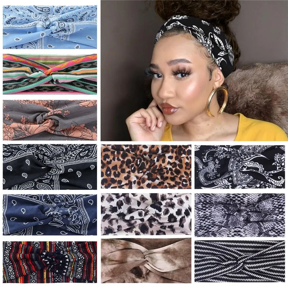 Soft Women's Stretchy Headbands Non-Slip Absorbed Sweat Printed Hairbands Hair Accessories for Daily Life Yoga Workout