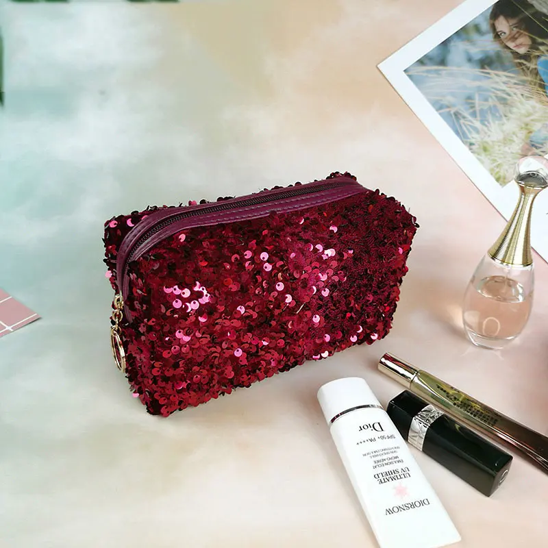 Fashionable girl Sequin Makeup Bag Travel Storage Bag Exquisite Glitter Cosmetic Storage Case Zipper Pouch Female Purse