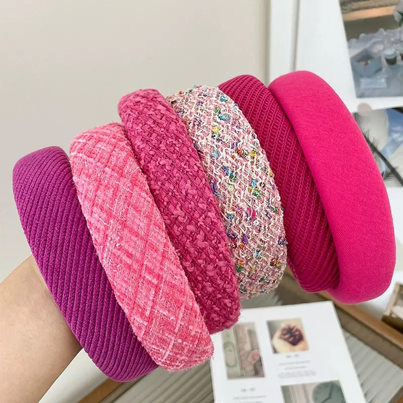 AISHG Rose Red Wide-brimmed Sponge Hair Band Women Fairy Temperament Headband Tweed Fabric Hoop Hairband Girls Hair Accessories
