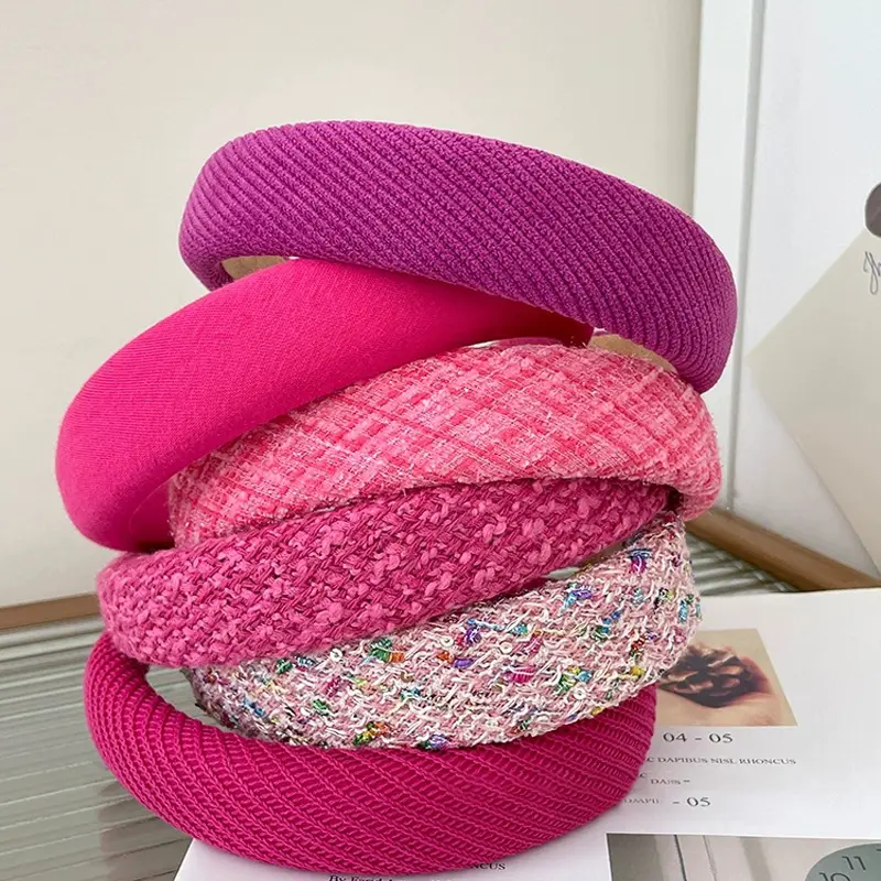 AISHG Rose Red Wide-brimmed Sponge Hair Band Women Fairy Temperament Headband Tweed Fabric Hoop Hairband Girls Hair Accessories
