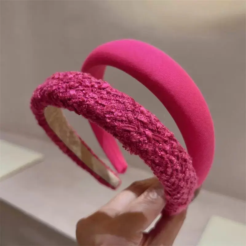 AISHG Rose Red Wide-brimmed Sponge Hair Band Women Fairy Temperament Headband Tweed Fabric Hoop Hairband Girls Hair Accessories