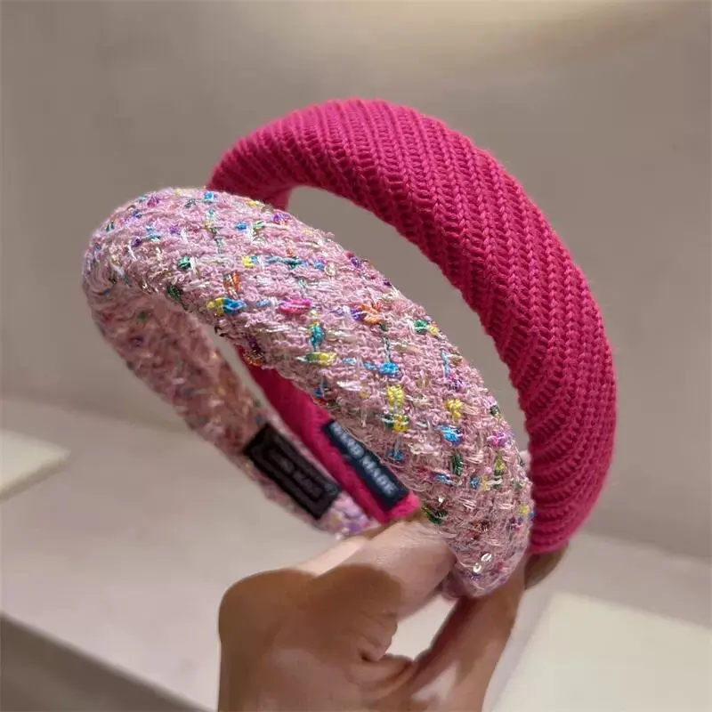 AISHG Rose Red Wide-brimmed Sponge Hair Band Women Fairy Temperament Headband Tweed Fabric Hoop Hairband Girls Hair Accessories