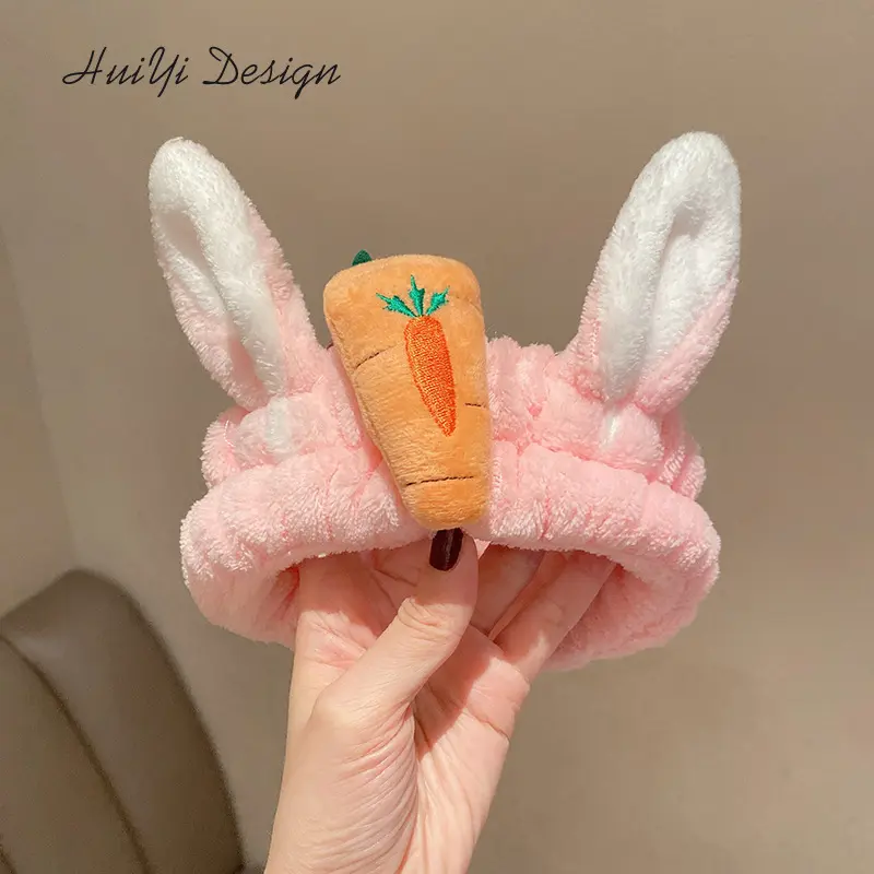 cute carrot Plush face wash hair band winter warm letter rabbit ear headbands fashion bow wide edge girl hair bands headdress