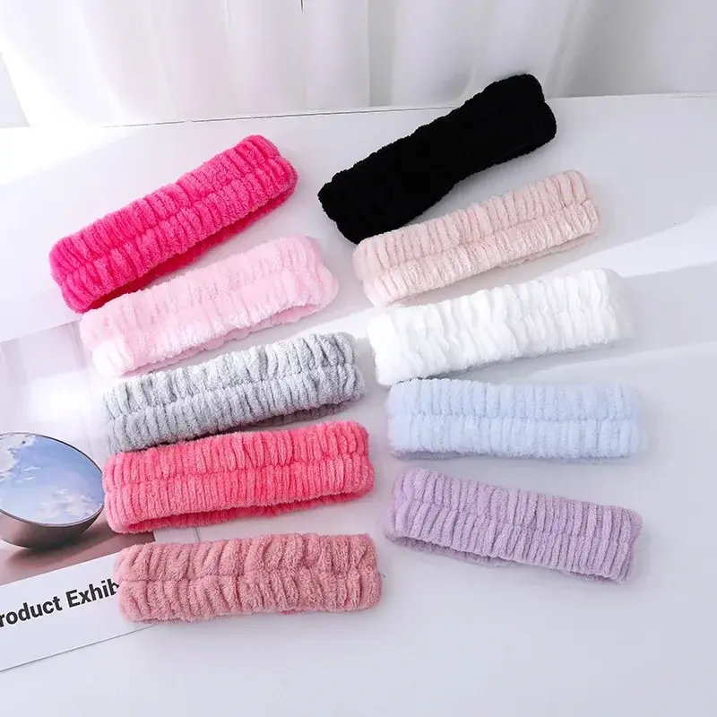 Soft Coral Fleece Headband Women Makeup Wash Face Spa Elastic Hair Band Fashion Female Girls Hair Accessories Wrist Washband