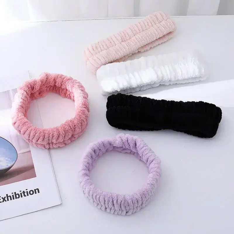 Soft Coral Fleece Headband Women Makeup Wash Face Spa Elastic Hair Band Fashion Female Girls Hair Accessories Wrist Washband