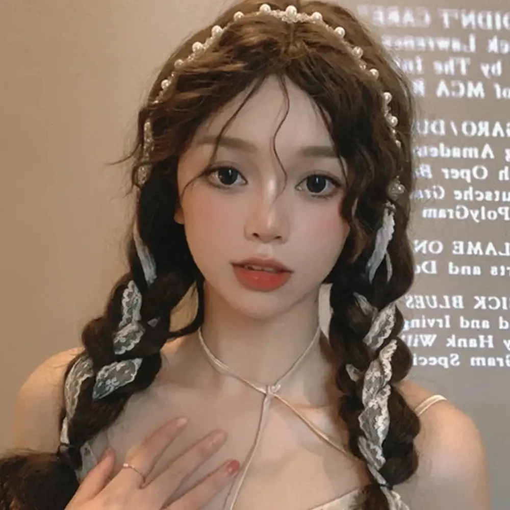 Korean Pearl Headband Girls Women Lace Headwear Lace Sweet Princess Hair Headdress Party Wedding Children Hairband Accessories