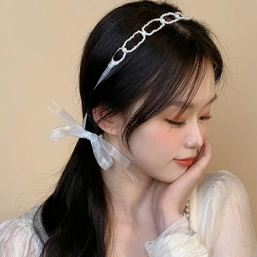 Korean Pearl Headband Girls Women Lace Headwear Lace Sweet Princess Hair Headdress Party Wedding Children Hairband Accessories
