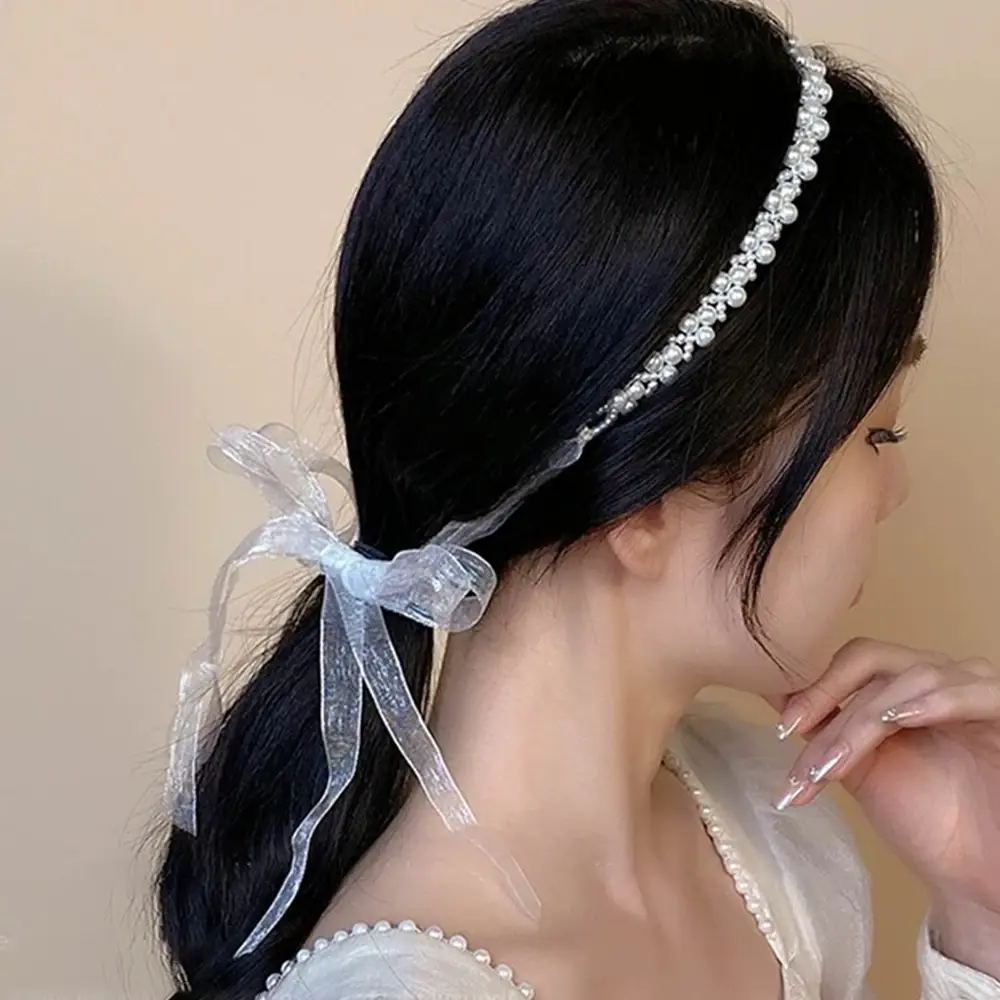 Korean Pearl Headband Girls Women Lace Headwear Lace Sweet Princess Hair Headdress Party Wedding Children Hairband Accessories