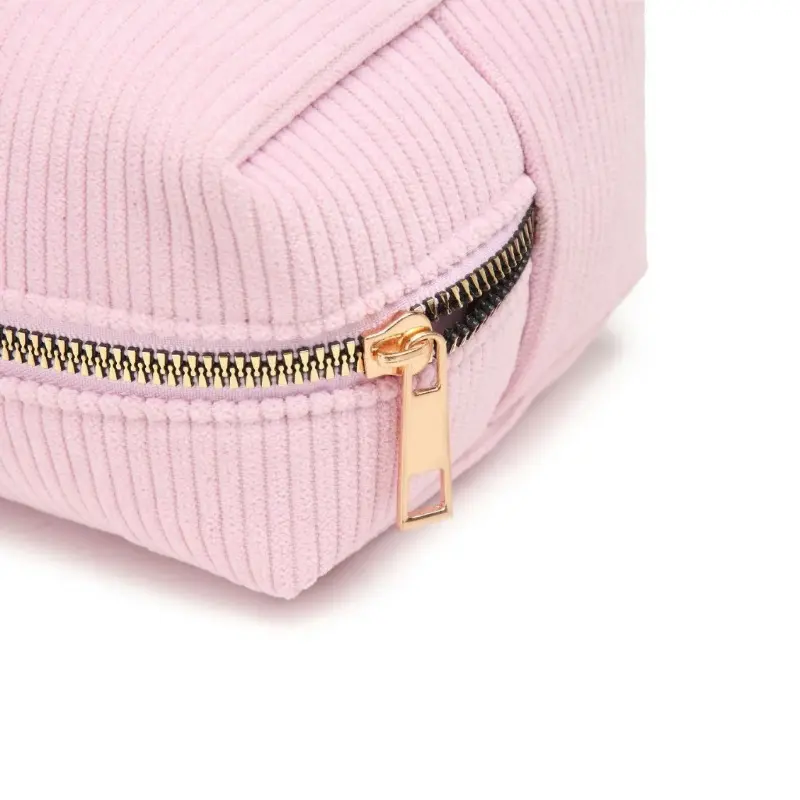 Corduroy Cosmetic Bags Pink/Purple  Storage Make Up Bags for Women Lady with Zipper Travel Washiong Solid Colour Makeup Bag