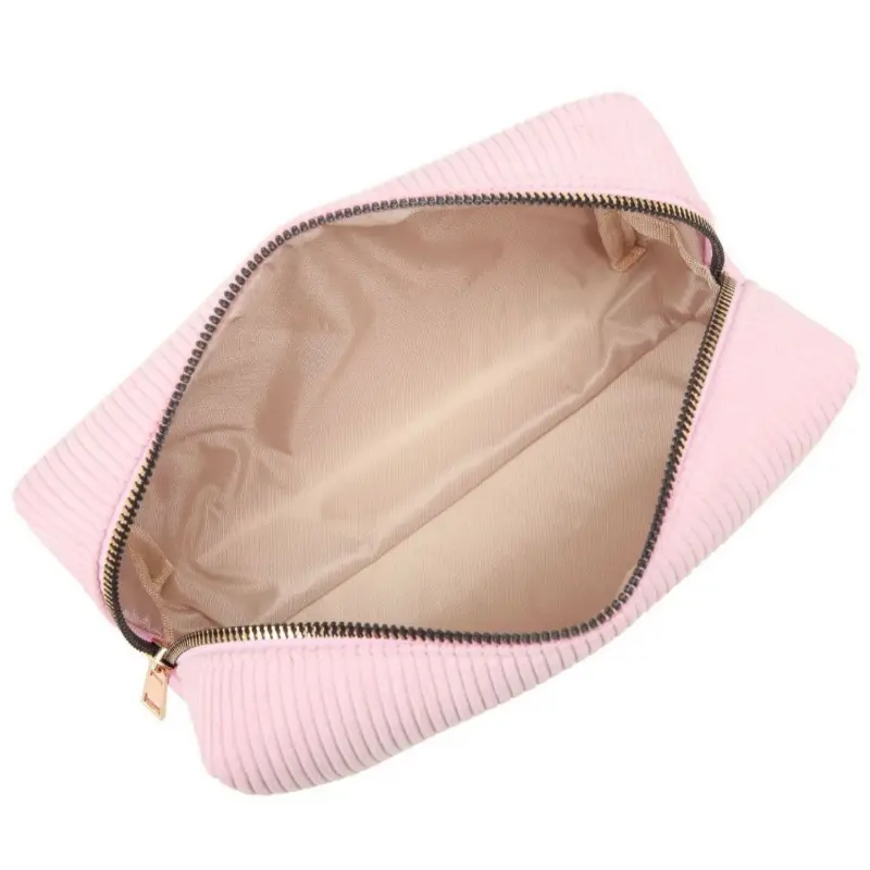 Corduroy Cosmetic Bags Pink/Purple  Storage Make Up Bags for Women Lady with Zipper Travel Washiong Solid Colour Makeup Bag