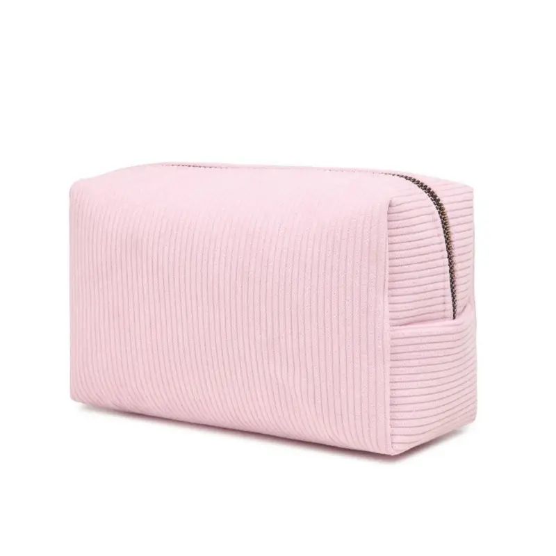 Corduroy Cosmetic Bags Pink/Purple  Storage Make Up Bags for Women Lady with Zipper Travel Washiong Solid Colour Makeup Bag