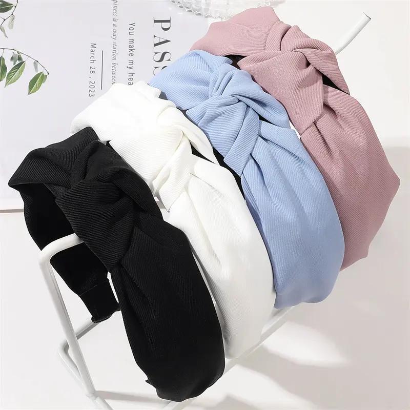 Minimalist Women Headbands Solid Twill Cloth Knotted Hairbands for Lady Girls Casual Shopping Travel Headpiece Accessories