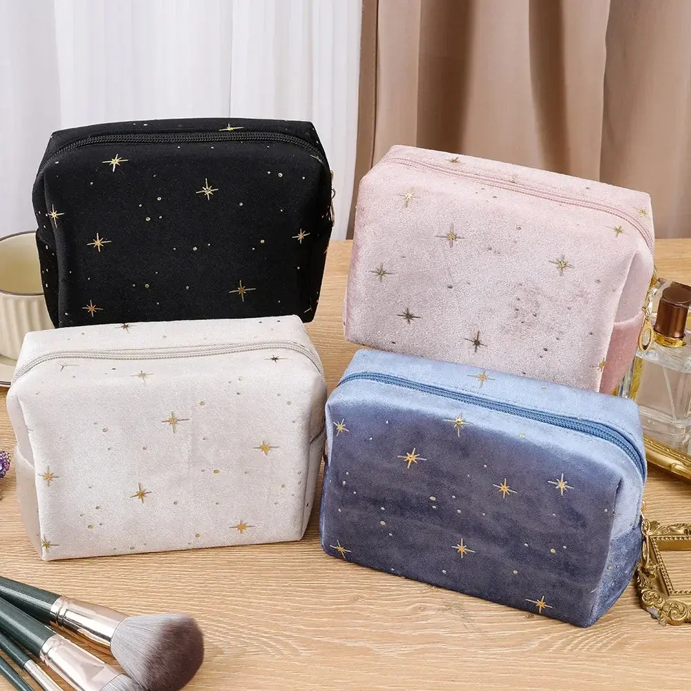 New Cosmetic Bag for Women Travel Portable Toiletry Bag Soft Velvet Cosmetics Makeup Brush Lipstick Storage Bag Organizer Pouch