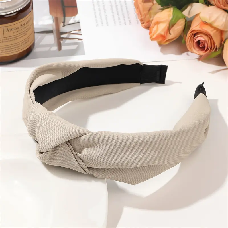 Minimalist Women Headbands Solid Twill Cloth Knotted Hairbands for Lady Girls Casual Shopping Travel Headpiece Accessories