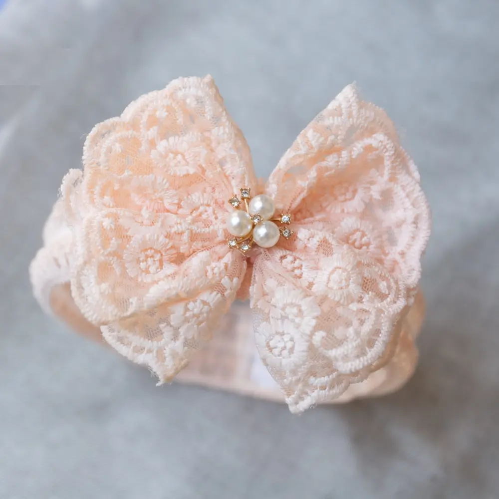 Cute Lace Embroidery Bow Headband For Princess Baby Girls Solid Bow Elasticity Hair Band Luxury Headwear Gifts